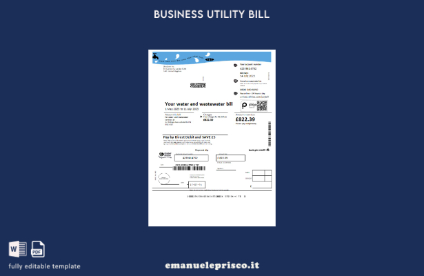 modello di fattura aziendale per servizi idrici United Utilities stile verificat